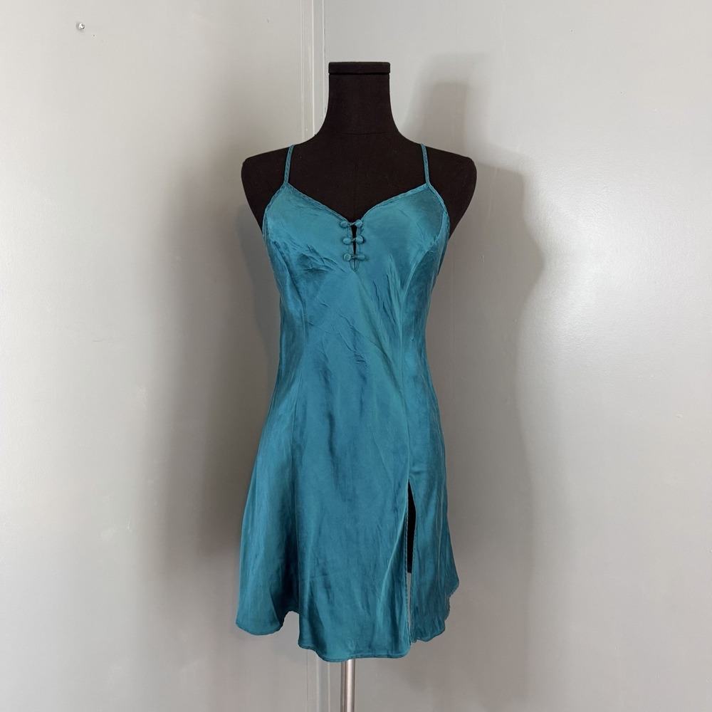 VTG Victorias Secret Silk Nightie Lingerie Gold Label Emerald Teal Jewel Small